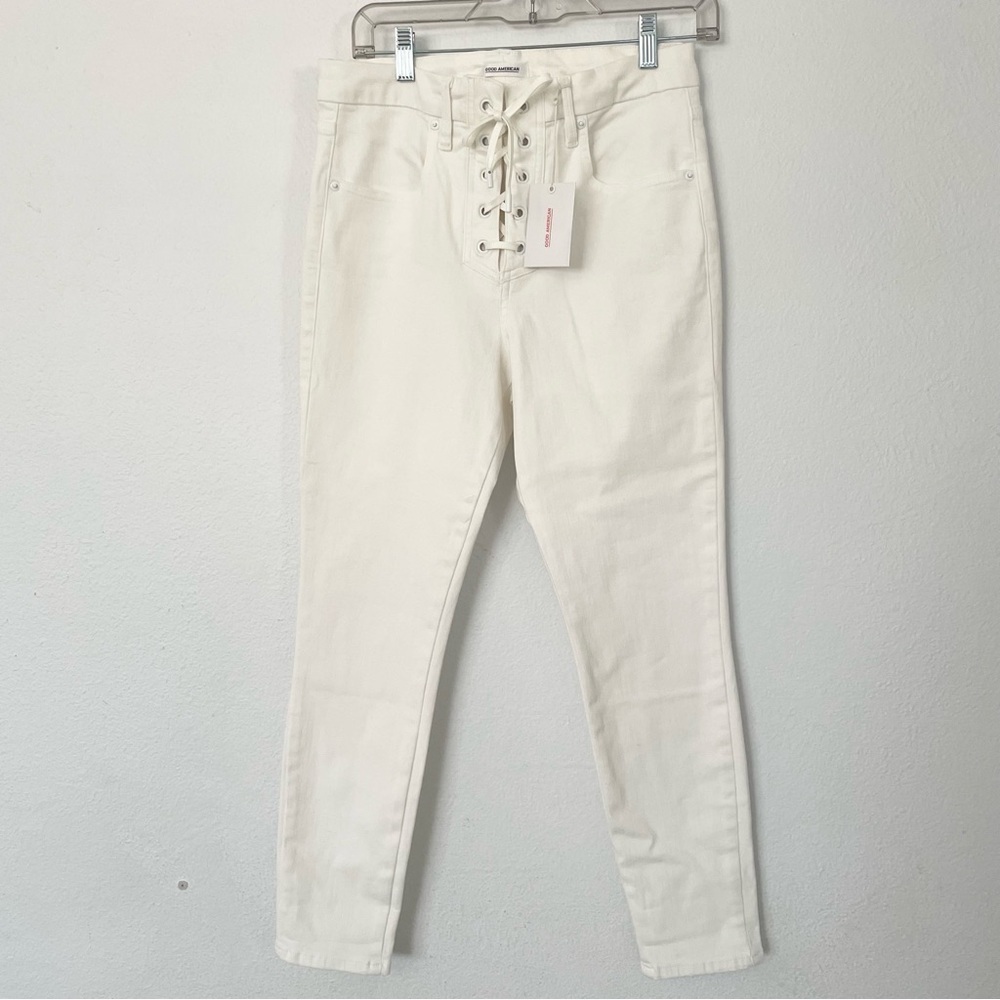 NWT Good American lace up white good waist crop jeans size 12/31